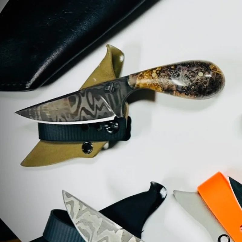 Damascus Neck Knife, Burl